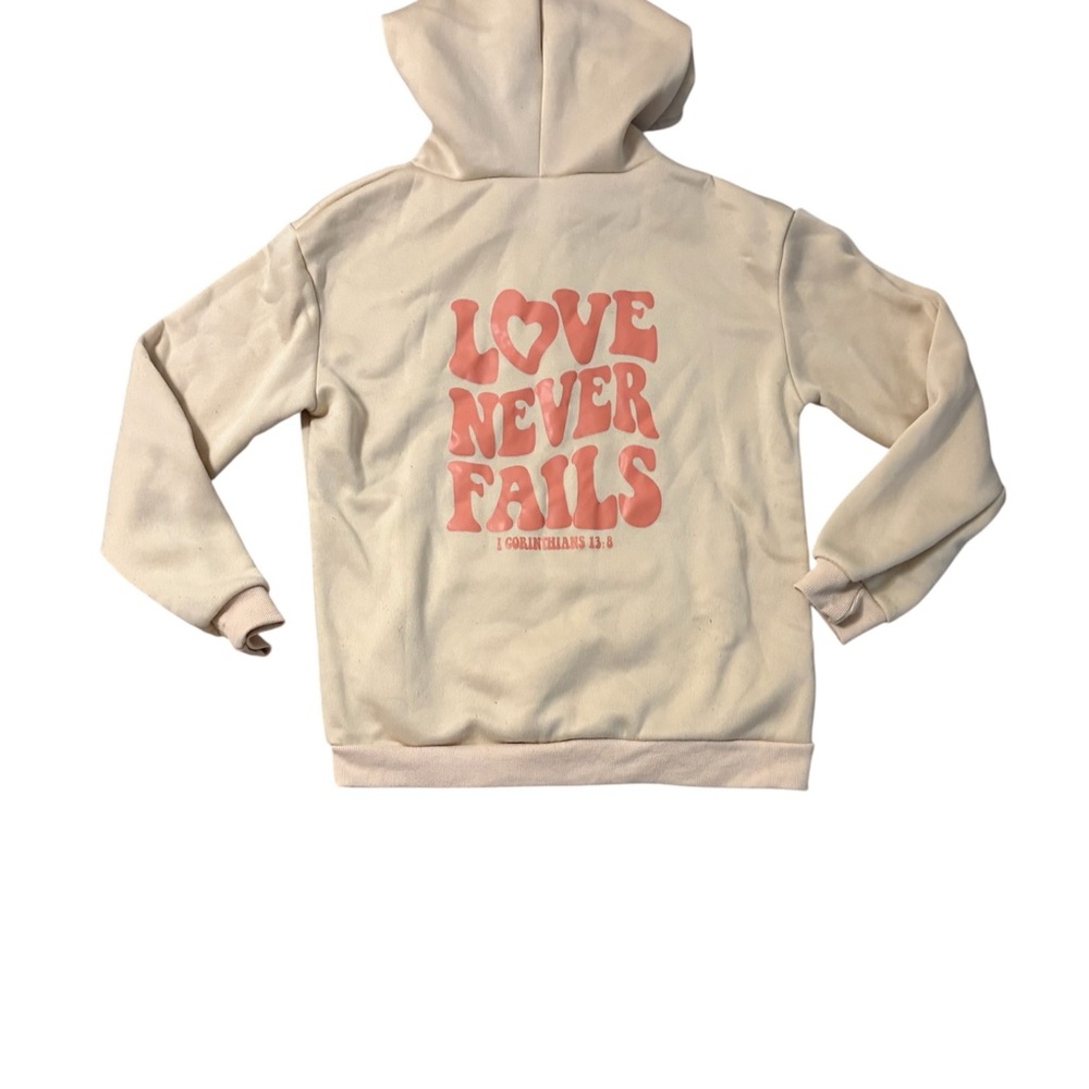 Cream Hoodie with Pink Graphic